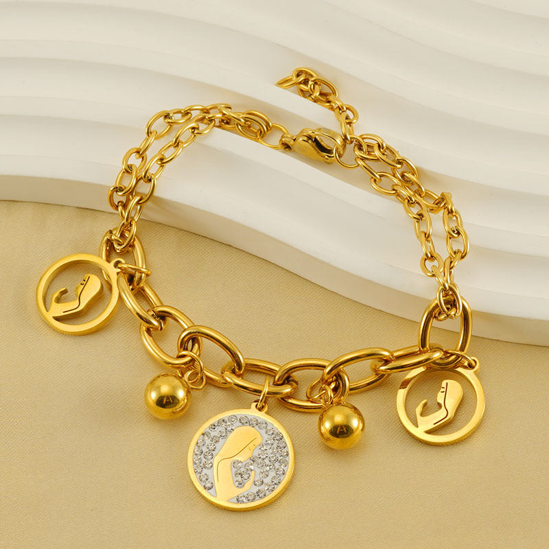 Wholesale Stainless Steel Cutout 18K Double Layered Bracelet